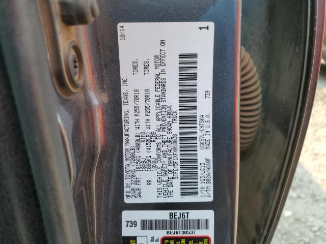 5TFCY5F1XFX018038 - 2015 TOYOTA TUNDRA DOUBLE CAB SR/SR5 GRAY photo 12