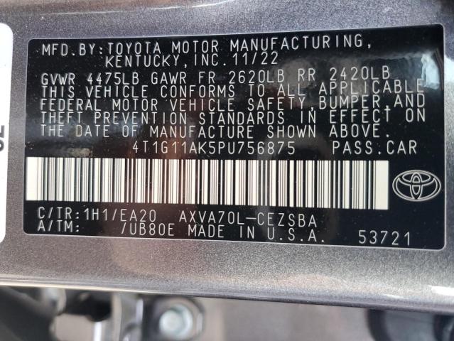 4T1G11AK5PU756875 - 2023 TOYOTA CAMRY SE NIGHT SHADE GRAY photo 12