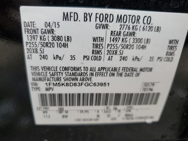 1FM5K8D83FGC63951 - 2015 FORD EXPLORER XLT BLACK photo 13