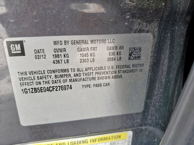 1G1ZB5E04CF276974 - 2012 CHEVROLET MALIBU LS Szary zdjęcie 12