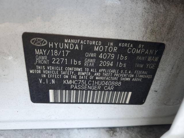 KMHC75LC1HU040888 - 2017 HYUNDAI IONIQ SEL WHITE photo 12