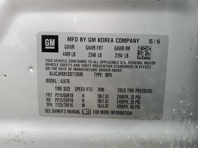 KL4CJHSB1GB713599 - 2016 BUICK ENCORE PREMIUM SILVER photo 13