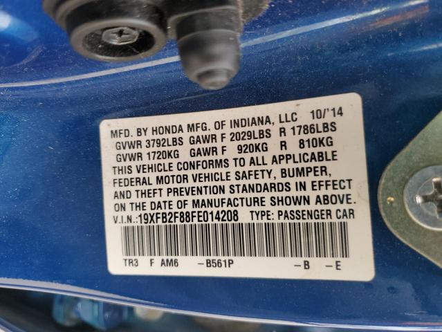 19XFB2F88FE014208 - 2015 HONDA CIVIC EX BLUE photo 12
