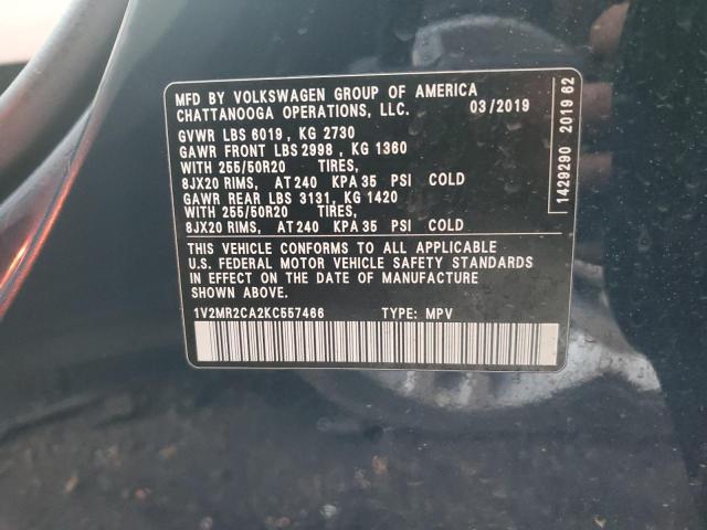 1V2MR2CA2KC557466 - 2019 VOLKSWAGEN ATLAS SEL BLUE photo 12