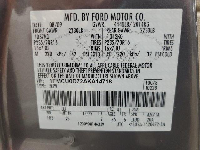1FMCU0D72AKA14718 - 2010 FORD ESCAPE XLT 灰色 照片 14