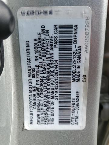 2T1KR32E13C074434 - 2003 TOYOTA COROLLA MA XR SILVER photo 12