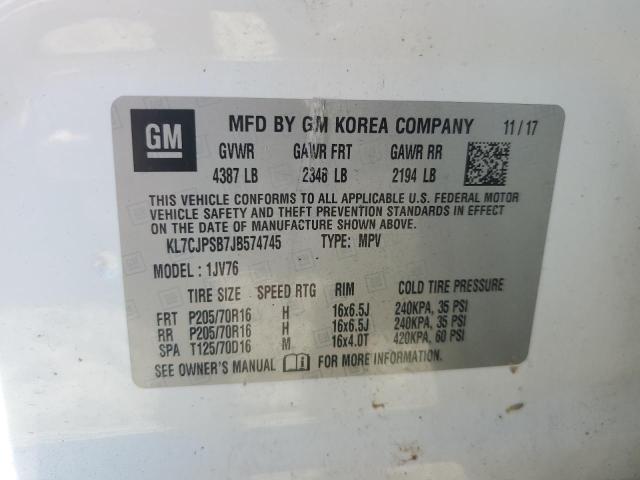 KL7CJPSB7JB574745 - 2018 CHEVROLET TRAX 1LT 白色 照片 13