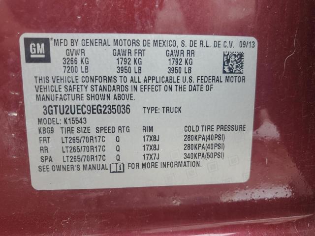 3GTU2UEC9EG235036 - 2014 GMC SIERRA K1500 SLE BURGUNDY photo 13