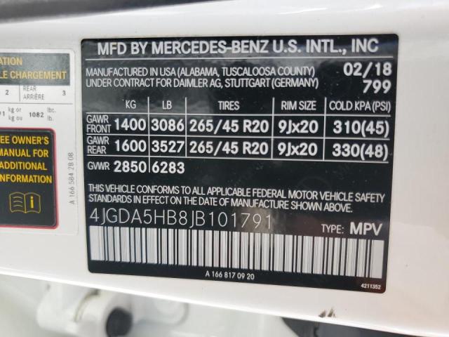 4JGDA5HB8JB101791 - 2018 MERCEDES-BENZ GLE 350 4MATIC WHITE photo 13