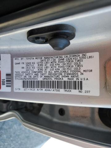 5TEJU62N29Z605641 - 2009 TOYOTA TACOMA DOUBLE CAB PRERUNNER SILVER photo 12