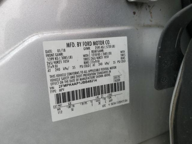 2FMPK4AP1JBB48214 - 2018 FORD EDGE SPORT 银色 照片 13