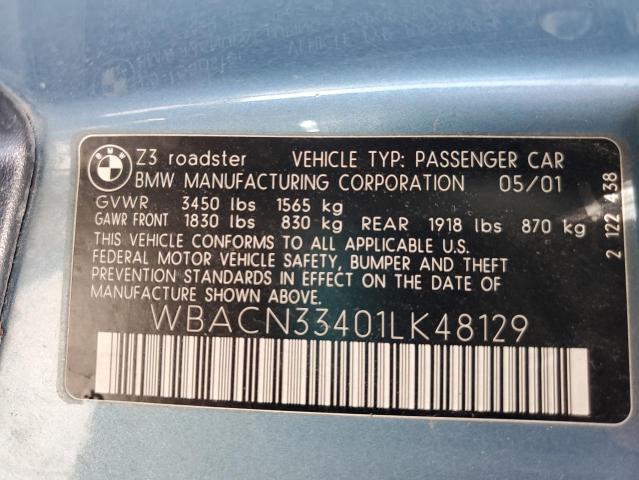 WBACN33401LK48129 - 2001 BMW Z3 2.5 BLUE photo 12