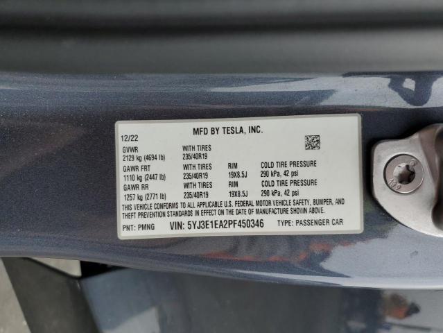 5YJ3E1EA2PF450346 - 2023 TESLA MODEL 3 SILVER photo 12