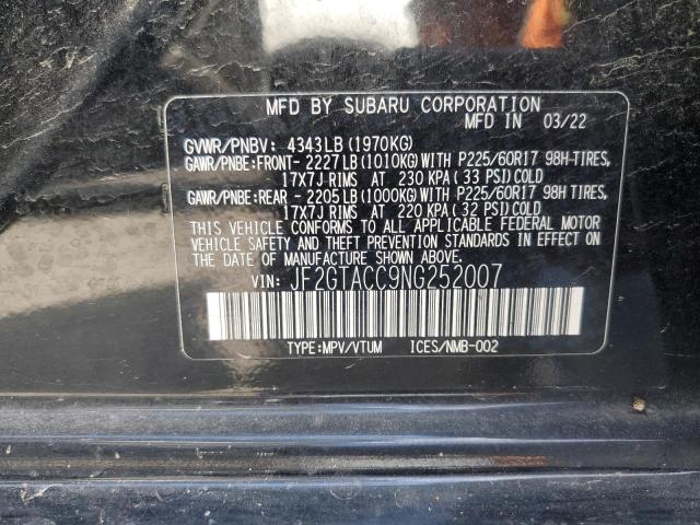 JF2GTACC9NG252007 - 2022 SUBARU CROSSTREK PREMIUM Noir photo 13