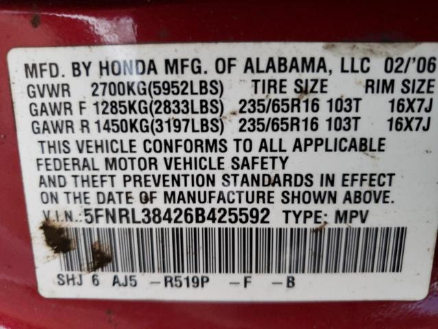 5FNRL38426B425592 - 2006 HONDA ODYSSEY EX BURGUNDY photo 13