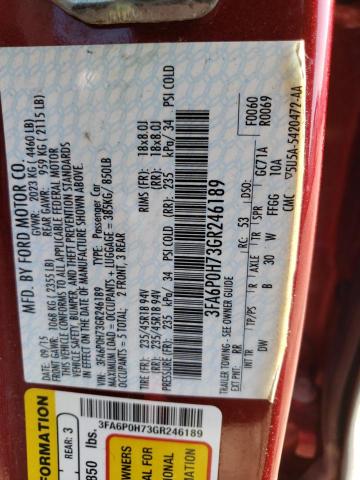 3FA6P0H73GR246189 - 2016 FORD FUSION SE RED photo 13