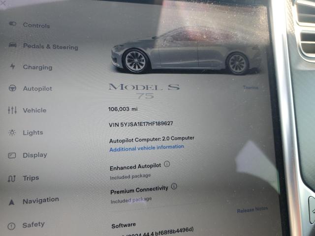 5YJSA1E17HF189627 - 2017 TESLA MODEL S SILVER photo 9