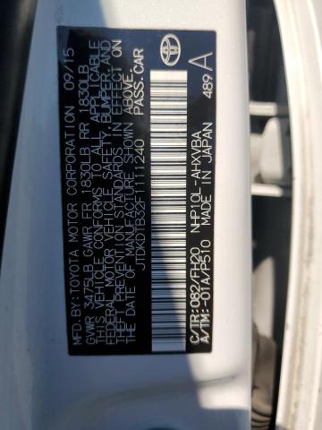 JTDKDTB32F1111240 - 2015 TOYOTA PRIUS C WHITE photo 13
