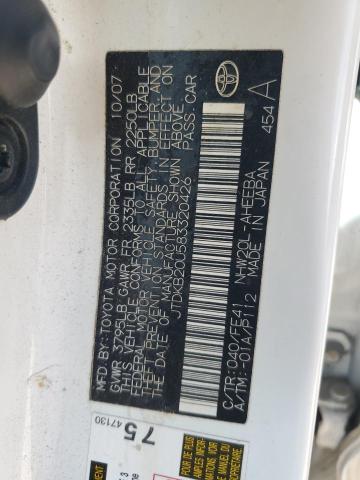 JTDKB20U583320426 - 2008 TOYOTA PRIUS Ақ фото 12