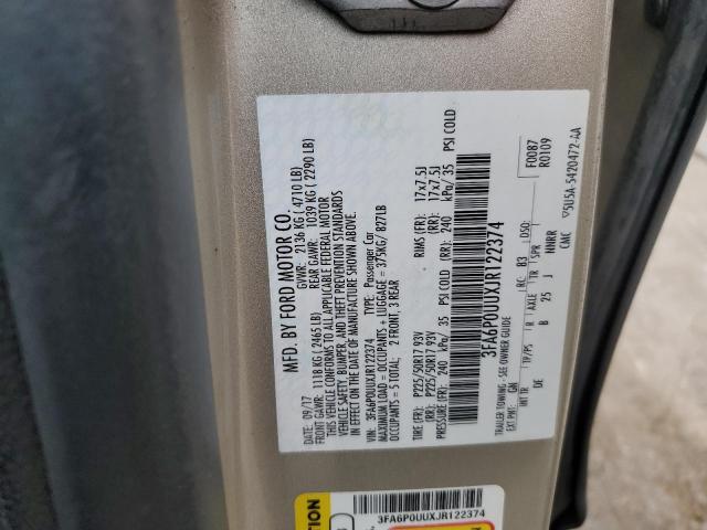 3FA6P0UUXJR122374 - 2018 FORD FUSION S HYBRID CREAM photo 12