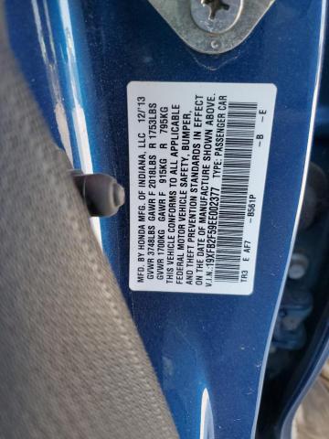 19XFB2F59EE002377 - 2014 HONDA CIVIC LX BLUE photo 13