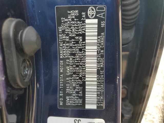 2T1BU4EE6DC973114 - 2013 TOYOTA COROLLA BASE Կապույտ լուսանկար 12