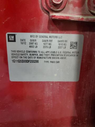 1G11G5SX8DF200286 - 2013 CHEVROLET MALIBU 3LT წითელი ფოტო 13