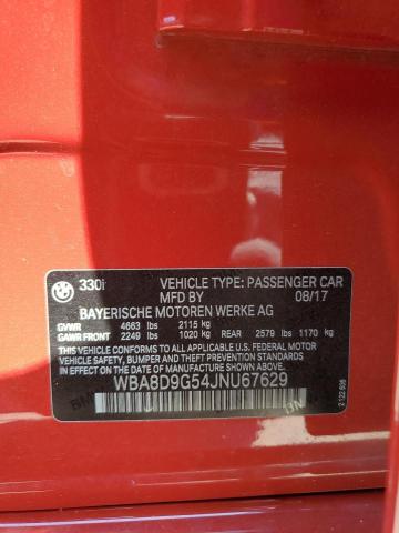 WBA8D9G54JNU67629 - 2018 BMW 330 XI Қызыл фото 13