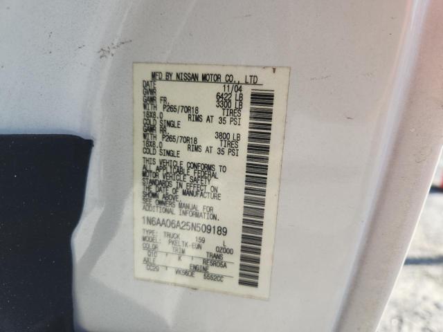 1N6AA06A25N509189 - 2005 NISSAN TITAN XE WHITE photo 12