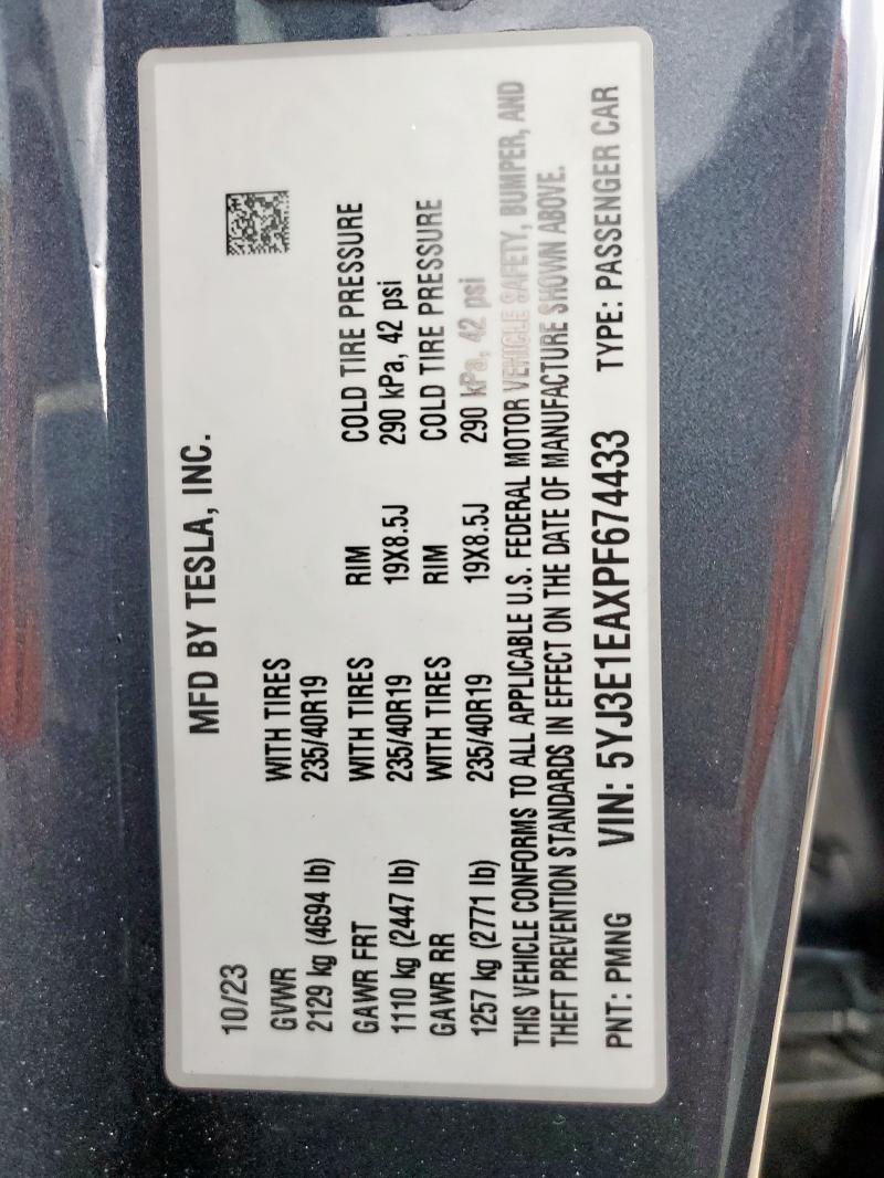 5YJ3E1EAXPF674433 - 2023 TESLA MODEL 3 Szary zdjęcie 14