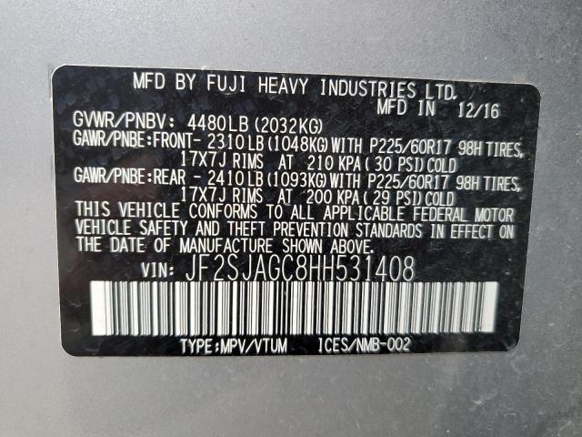 JF2SJAGC8HH531408 - 2017 SUBARU FORESTER 2.5I PREMIUM SILVER photo 13