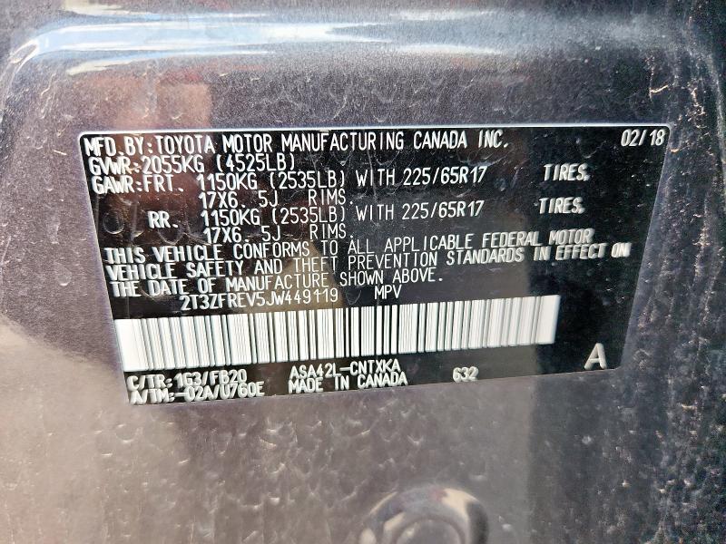 2T3ZFREV5JW449119 - 2018 TOYOTA RAV4 LE GRAY photo 13