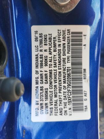 19XFC2F79GE096701 - 2016 HONDA CIVIC EX BLUE photo 12