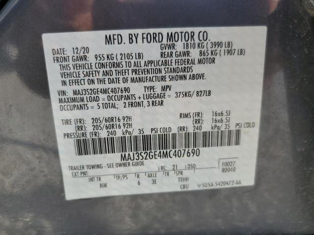 MAJ3S2GE4MC407690 - 2021 FORD ECOSPORT SE GRAY photo 13
