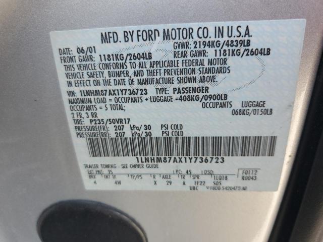 1LNHM87AX1Y736723 - 2001 LINCOLN LS Сріблястий фото 12