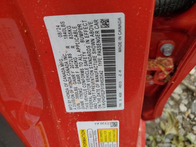 2HGFE2F51SH526342 - 2025 HONDA CIVIC SPORT წითელი ფოტო 12