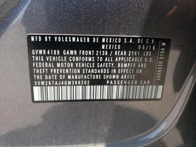 3VW267AJ4GM388202 - 2016 VOLKSWAGEN JETTA S Boz foto 12
