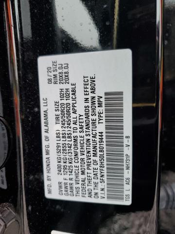 5FNYF8H50LB019444 - 2020 HONDA PASSPORT EXL أسود صورة 13