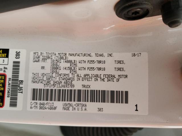 5TFUY5F13JX693789 - 2018 TOYOTA TUNDRA DOUBLE CAB SR/SR5 WHITE photo 12