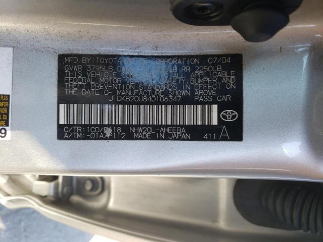 JTDKB20U840106347 - 2004 TOYOTA PRIUS SILVER photo 12