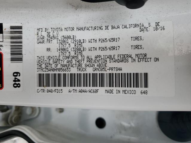 3TMCZ5AN0HM056653 - 2017 TOYOTA TACOMA DOUBLE CAB 白色 照片 10