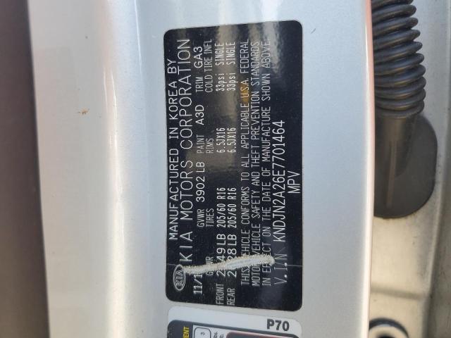 KNDJN2A26E7701464 - 2014 KIA SOUL SILVER photo 12