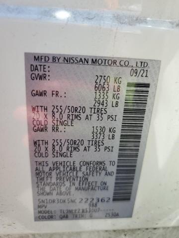 5N1DR3DK5NC222362 - 2022 NISSAN PATHFINDER PLATINUM WHITE photo 13