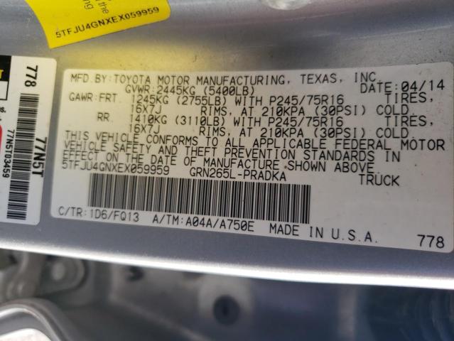 5TFJU4GNXEX059959 - 2014 TOYOTA TACOMA DOUBLE CAB PRERUNNER SILVER photo 12