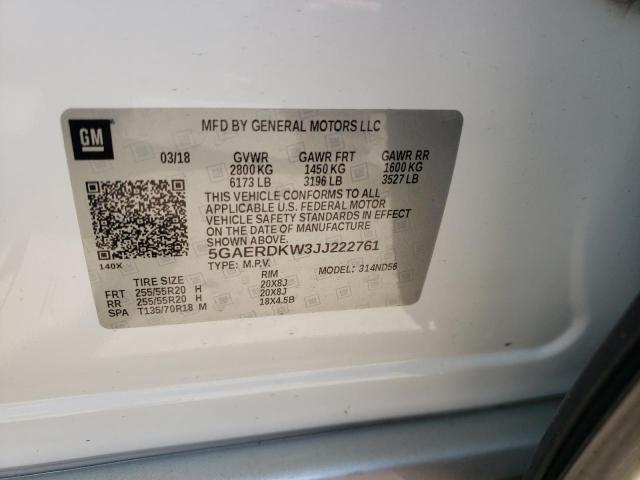 5GAERDKW3JJ222761 - 2018 BUICK ENCLAVE AVENIR WHITE photo 14