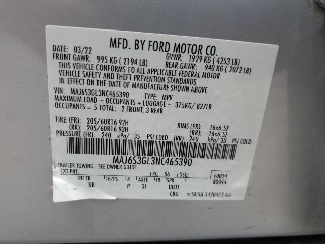 MAJ6S3GL3NC465390 - 2022 FORD ECOSPORT SE ვერცხლისფერი ფოტო 13