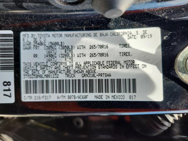 3TMDZ5BN8LM081232 - 2020 TOYOTA TACOMA DOUBLE CAB BLACK photo 12