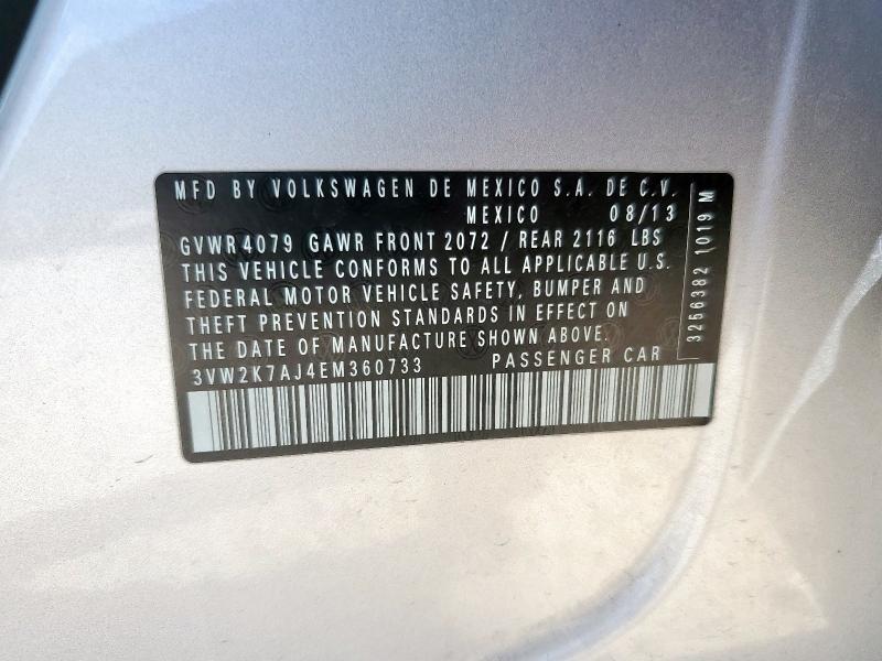 3VW2K7AJ4EM360733 - 2014 VOLKSWAGEN JETTA BASE ვერცხლისფერი ფოტო 13