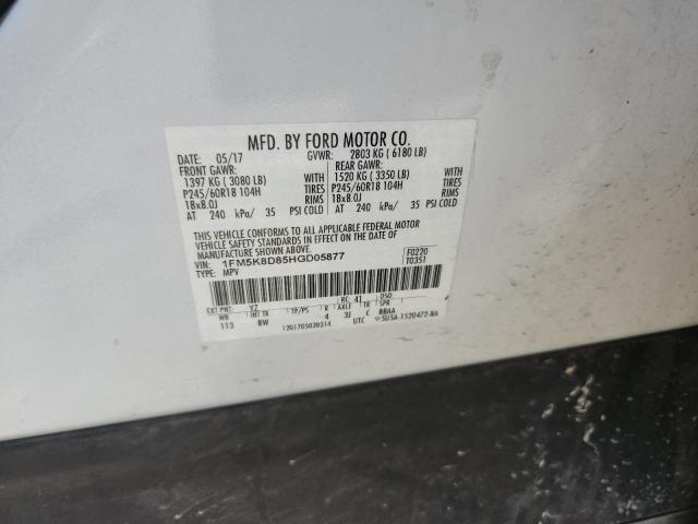 1FM5K8D85HGD05877 - 2017 FORD EXPLORER XLT Սպիտակ լուսանկար 13