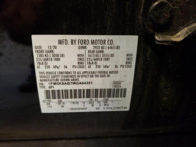 1FM5K8AB7MGA64351 - 2021 FORD EXPLORER POLICE INTERCEPTOR 黑色 照片 12